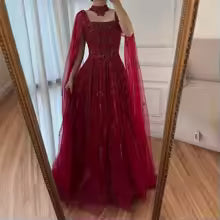 A-Line Cape Crystal Beaded Dress