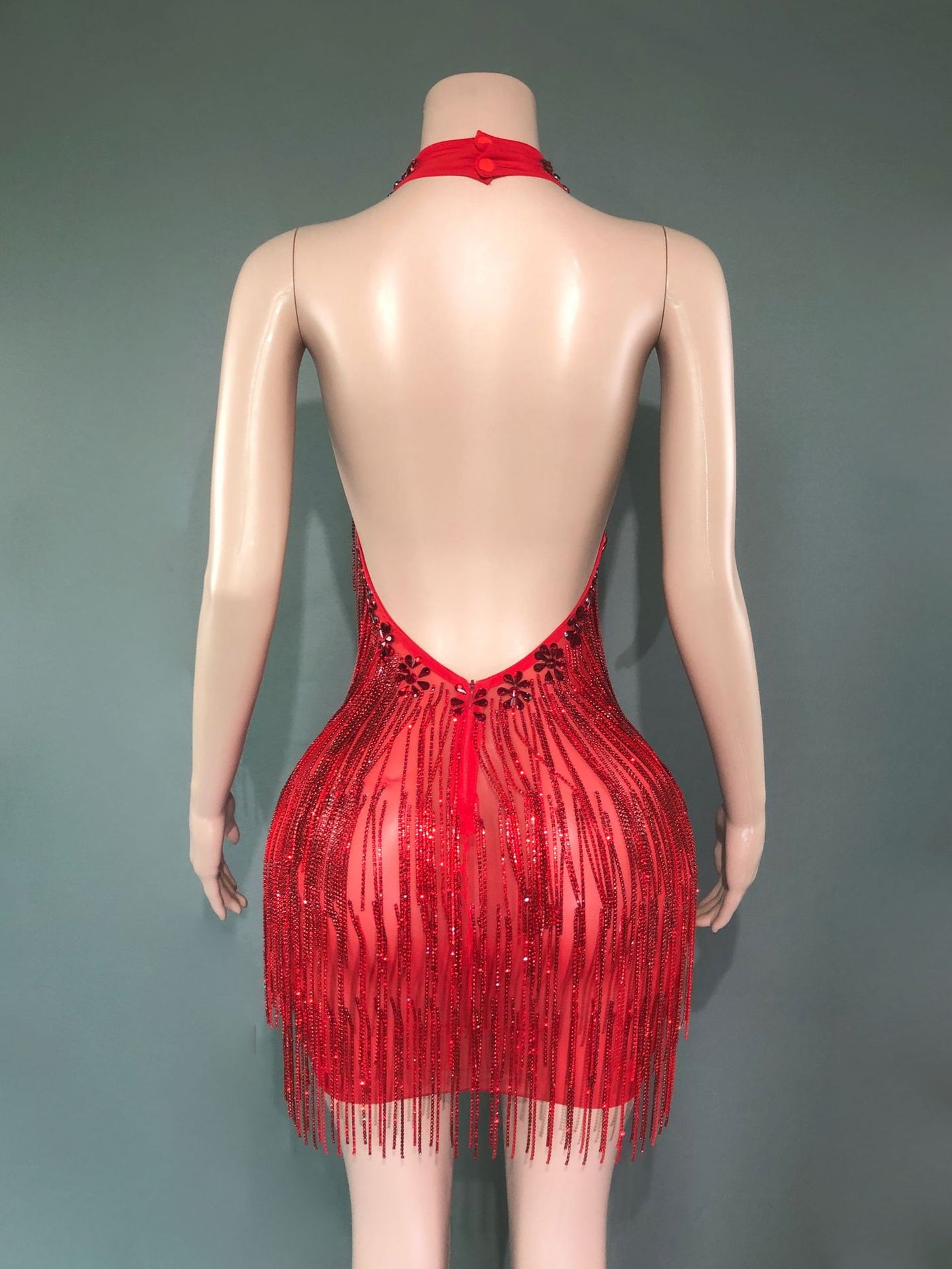 Sheer Illusion Beaded Mini Dress-Larosabride