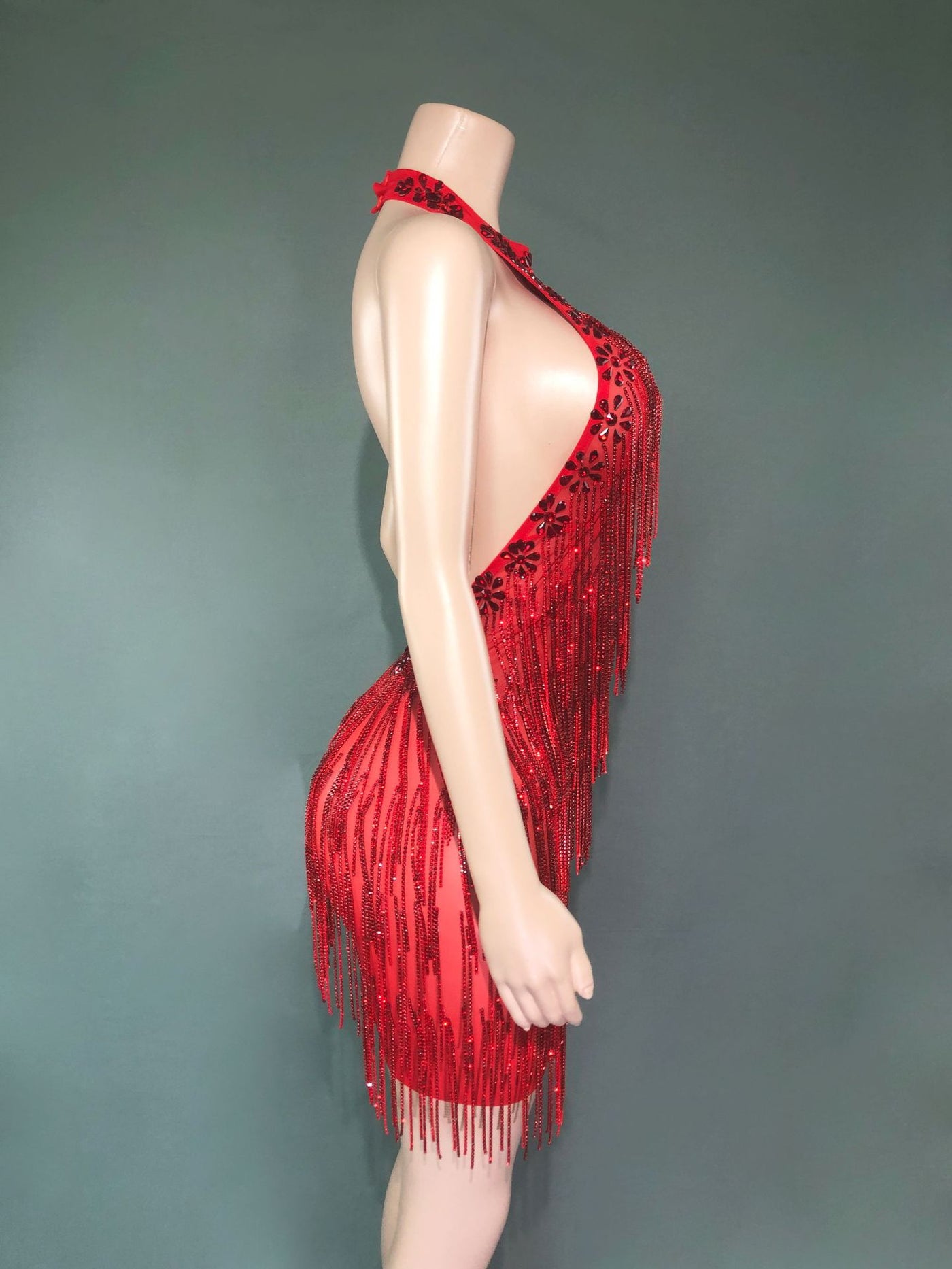 Sheer Illusion Beaded Mini Dress-Larosabride