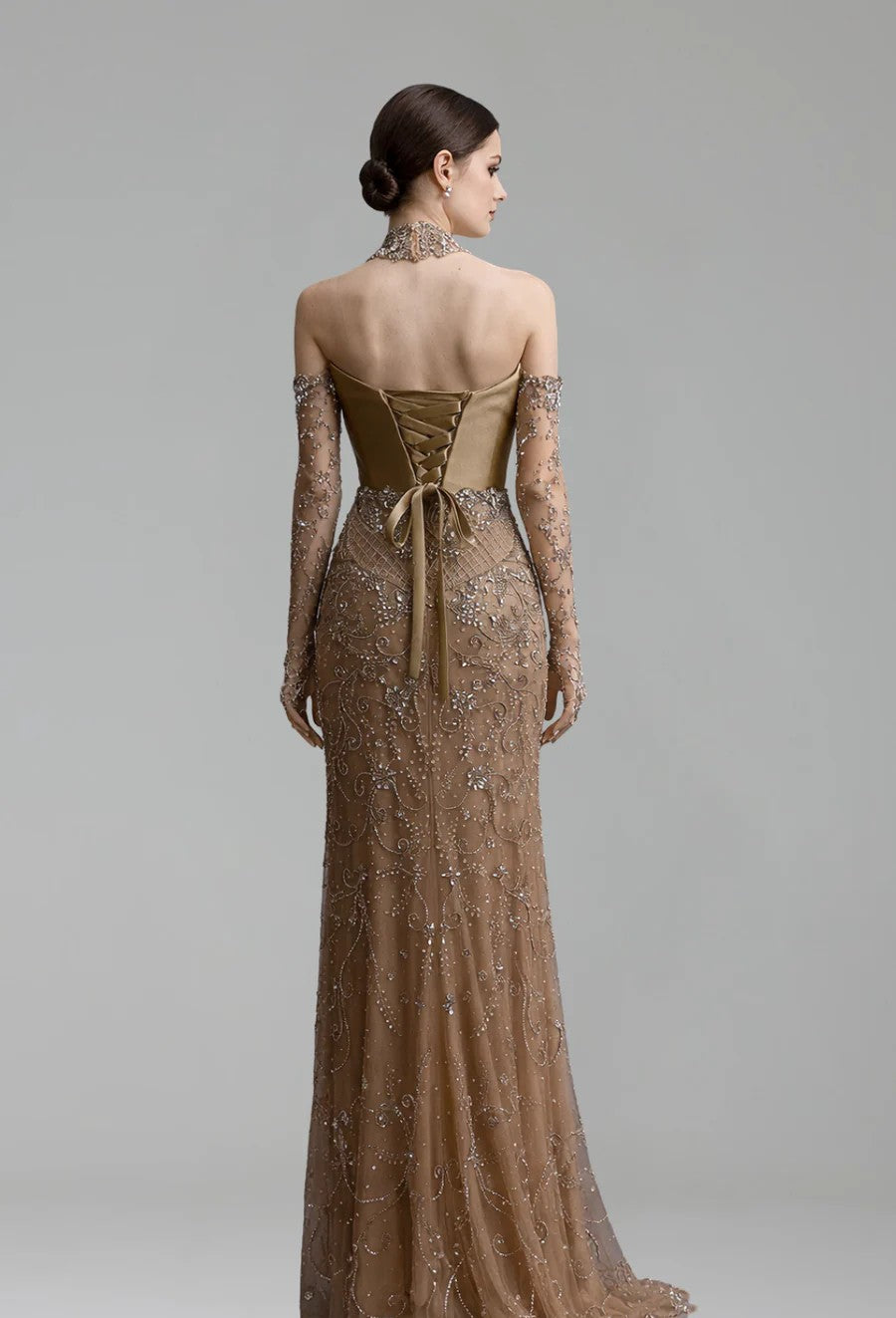 Detachable High-Neck Beaded Dress - LAROSABRIDE