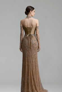 Detachable High-Neck Beaded Dress - LAROSABRIDE