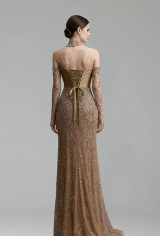 Detachable High-Neck Beaded Dress - LAROSABRIDE