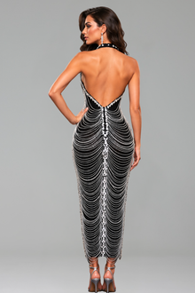 Draped Crystal Chain Halter Gown - LAROSABRIDE
