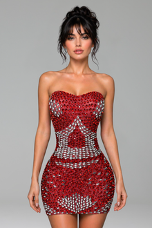 Strapless Crystal Bodycon Mini Dress - LAROSABRIDE