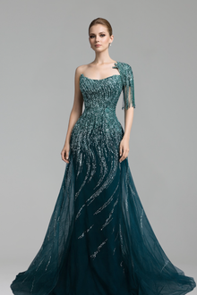 One-Shoulder Overskirt Dress-Larosabride