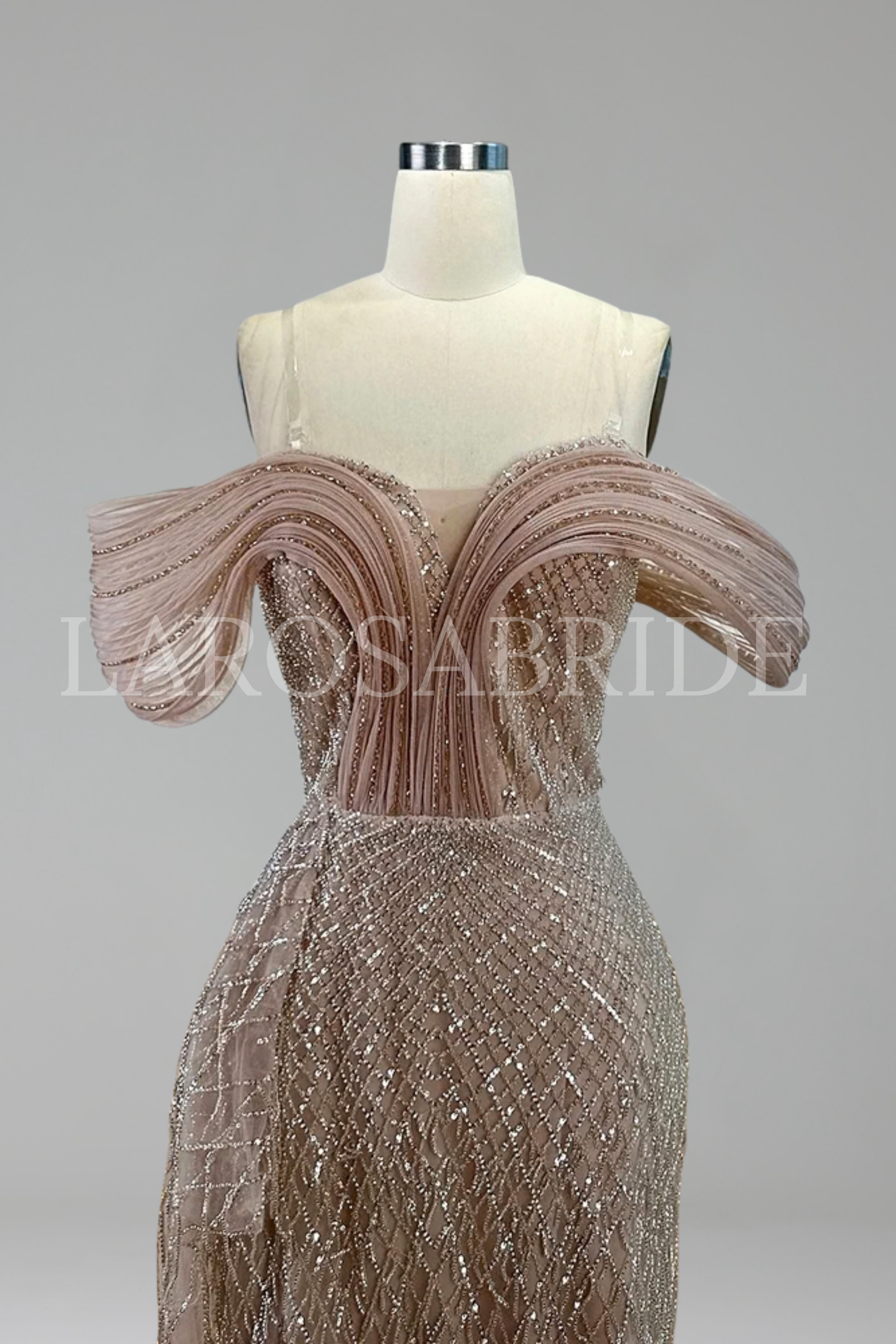 Off Shoulder Beaded Mermaid Gown - LAROSABRIDE