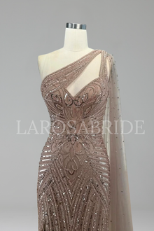 Beaded One Shoulder Mermaid Dress - LAROSABRIDE