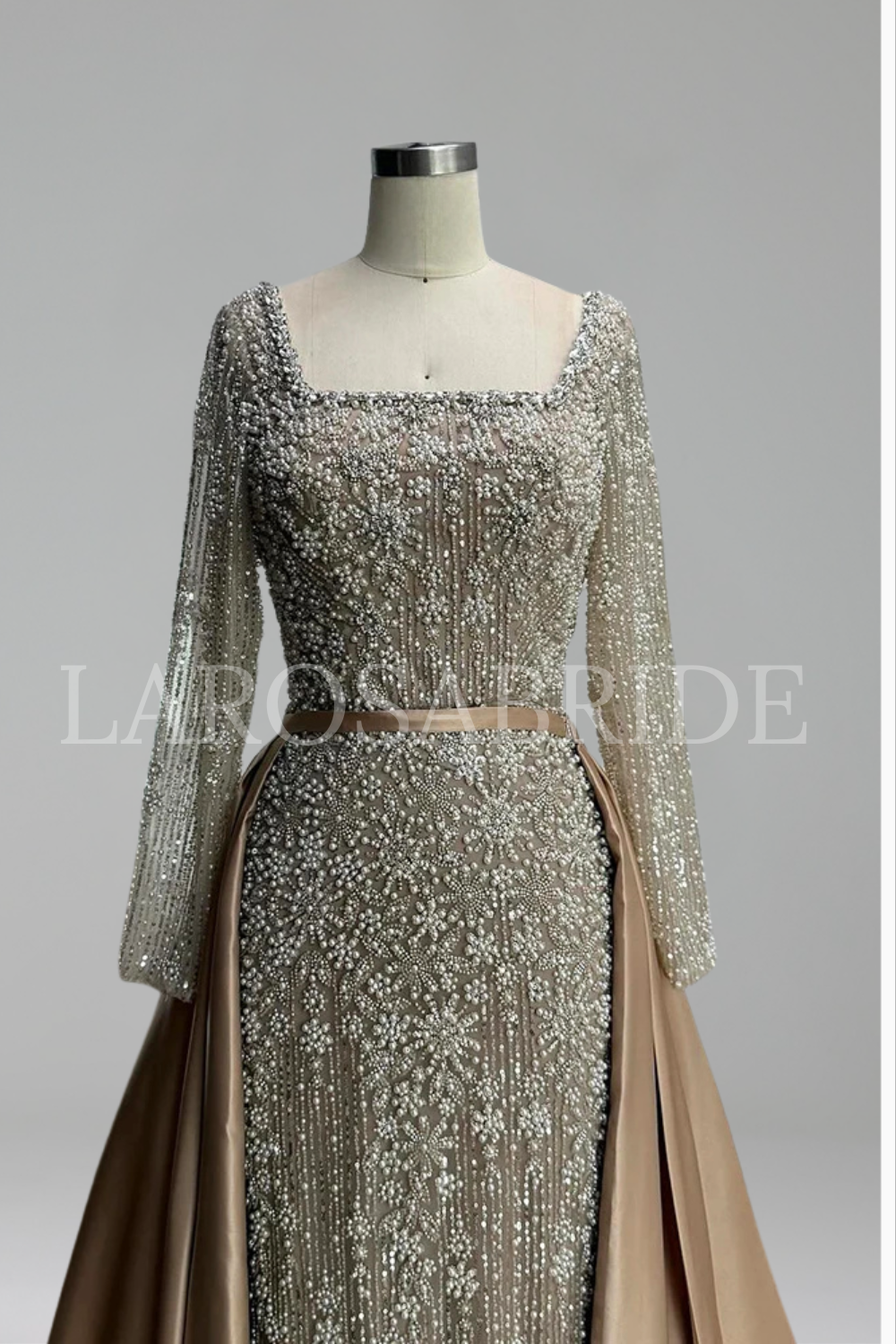 Caramel Mermaid With Overskirt Beaded - LAROSABRIDE