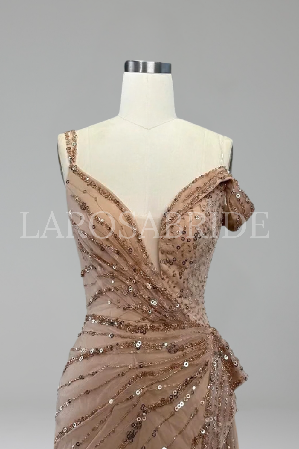 Beaded Mermaid Gown with Side Slit - LAROSABRIDE