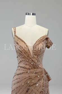 Beaded Mermaid Gown with Side Slit - LAROSABRIDE