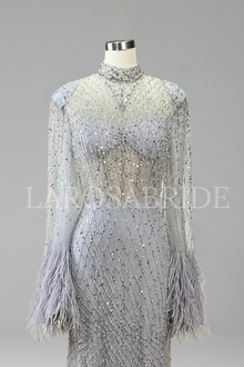 Beaded Feather Mermaid Dress - LAROSABRIDE