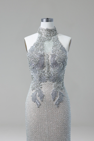 Halter Beaded Luxury Evening Dress - LAROSABRIDE