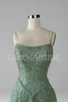 Beaded A-Line Spaghetti Strap Evening Dress-Larosabride
