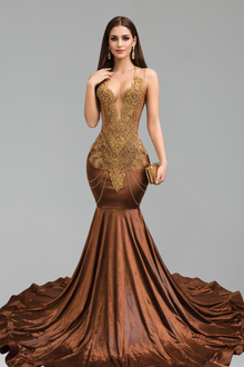 Sheer Embellished Satin Cape Gown - LAROSABRIDE