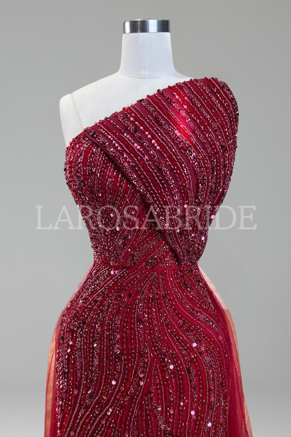 One-Shoulder Beaded Gown-Larosabride