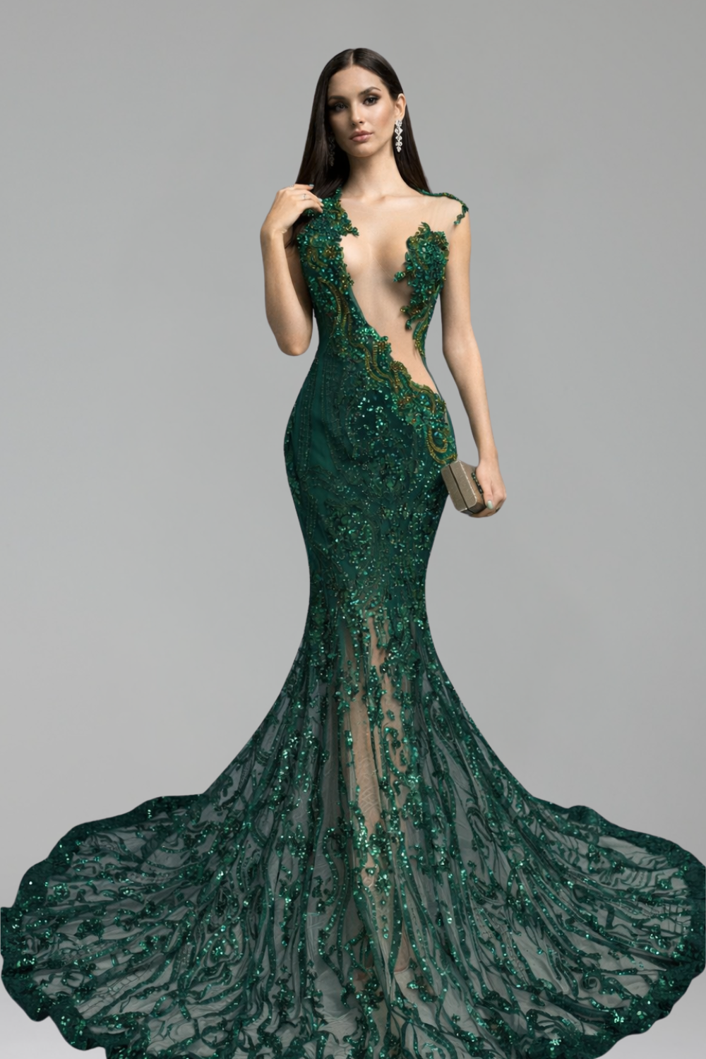 Illusion Lace Sequin Mermaid Gown - LAROSABRIDE