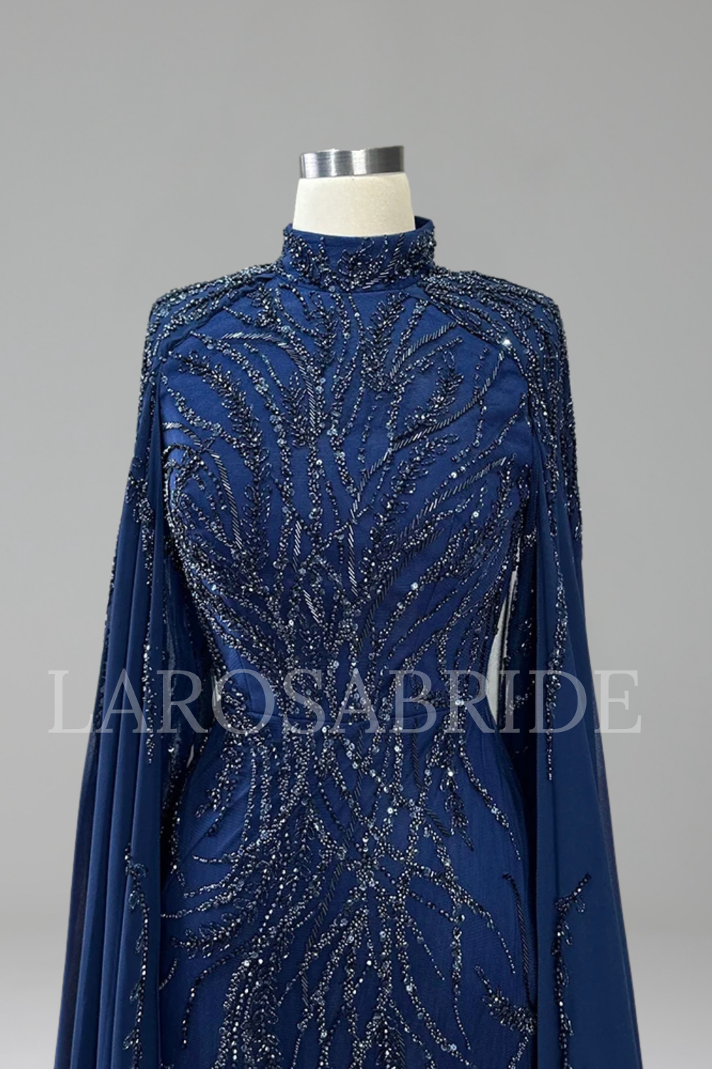 Beaded Satin Mermaid Cape Gown - LAROSABRIDE