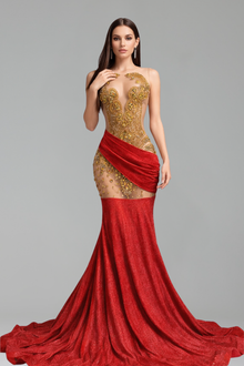 Embellished Illusion Drape Mermaid Gown - LAROSABRIDE