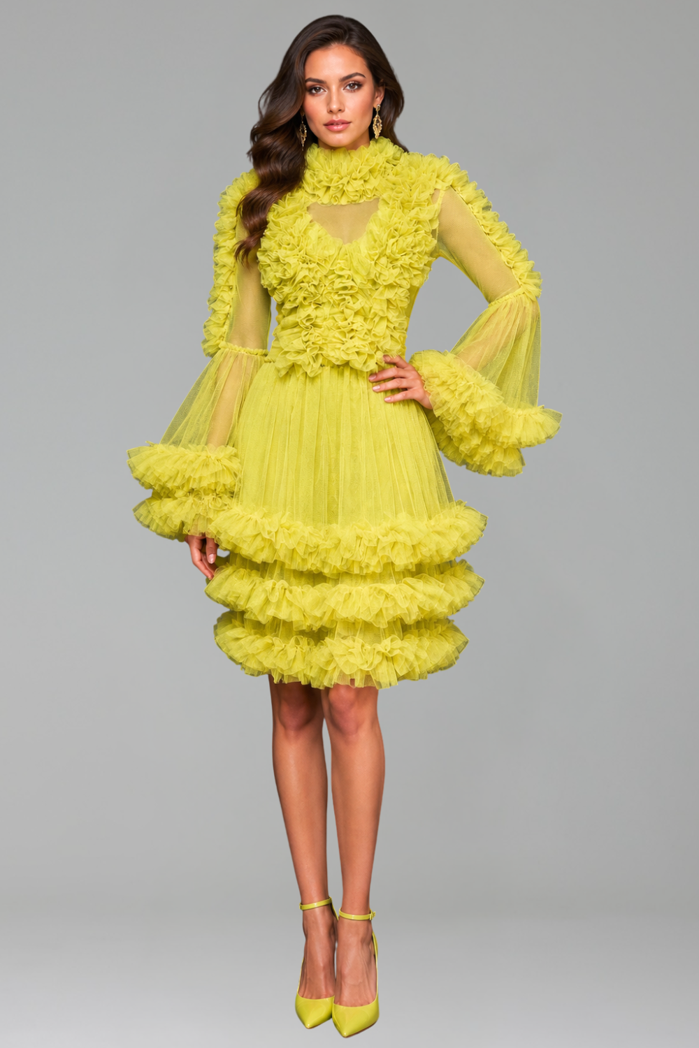 Ruffled Sheer Tiered Tulle Mini Dress - LAROSABRIDE