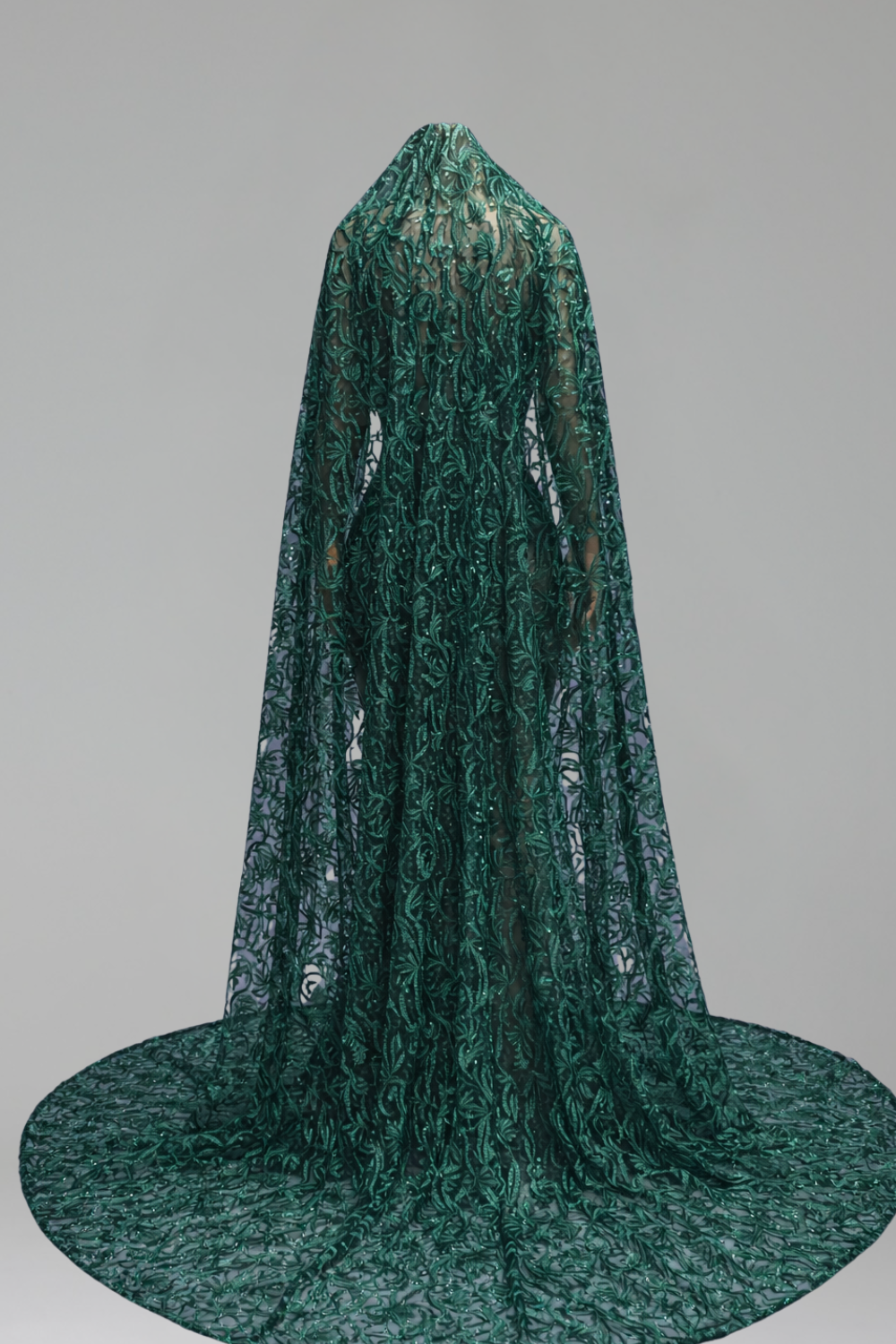 Red Lace Cape Mermaid Gown - LAROSABRIDE