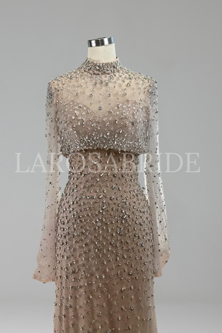Turquoise Beaded Mermaid Gown with Detachable Top - LAROSABRIDE