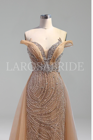 Nude Mermaid Off Shoulder Luxury Beaded - LAROSABRIDE