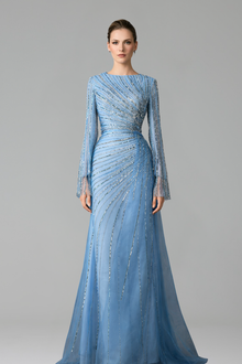 Long-Sleeve Beaded Mermaid Dress-Larosabride