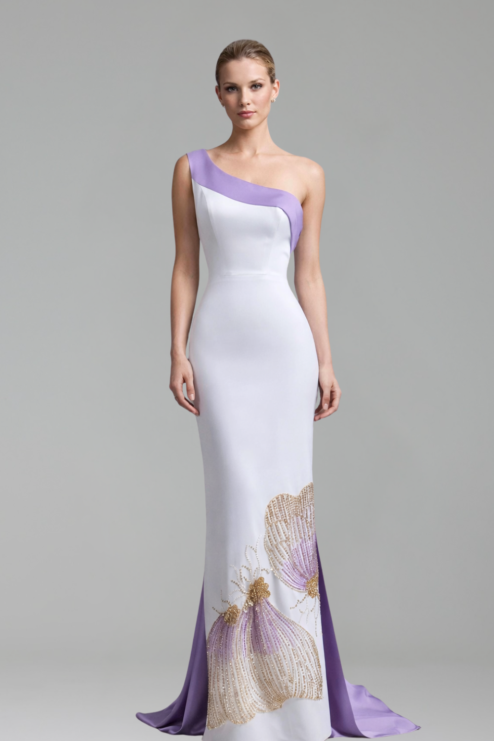 One-Shoulder Butterfly Midi Evening Dress-Larosabride