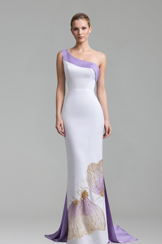 One-Shoulder Butterfly Midi Evening Dress