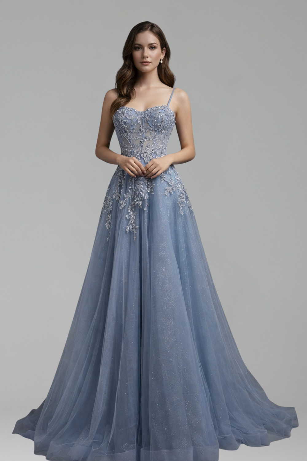 Floral Appliqué A-Line Dress-Larosabride