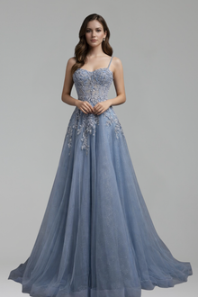 Floral Appliqué A-Line Dress-Larosabride