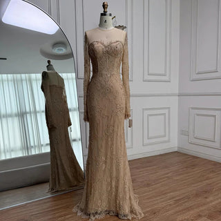 Nude Lace Embellished Gown