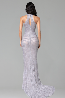 Crystal Halter Slit Gown with Train - LAROSABRIDE
