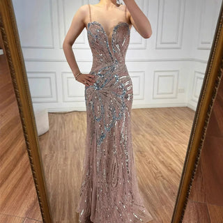 Ships in 2 to 5 Days - Saudi Arabic Spaghetti Strap Mermaid Evening Dress with High Slit for Formal Occasions