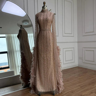 Rose-Gold Feathered Sparkle Gown