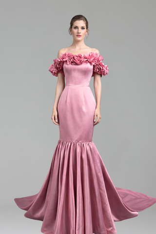 Strapless Satin Beaded Mermaid Dress