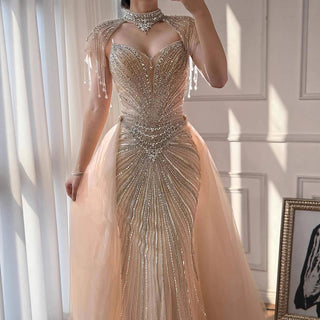 Regal Crystal Draped Gown