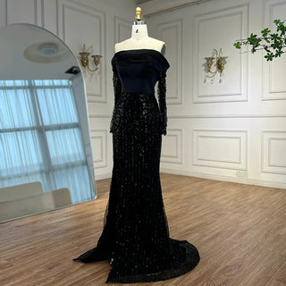Ships in 2 to 5 Days - Elegant Arabic Off-Shoulder Evening Dress – Luxury Beaded Gown for Formal Occasions