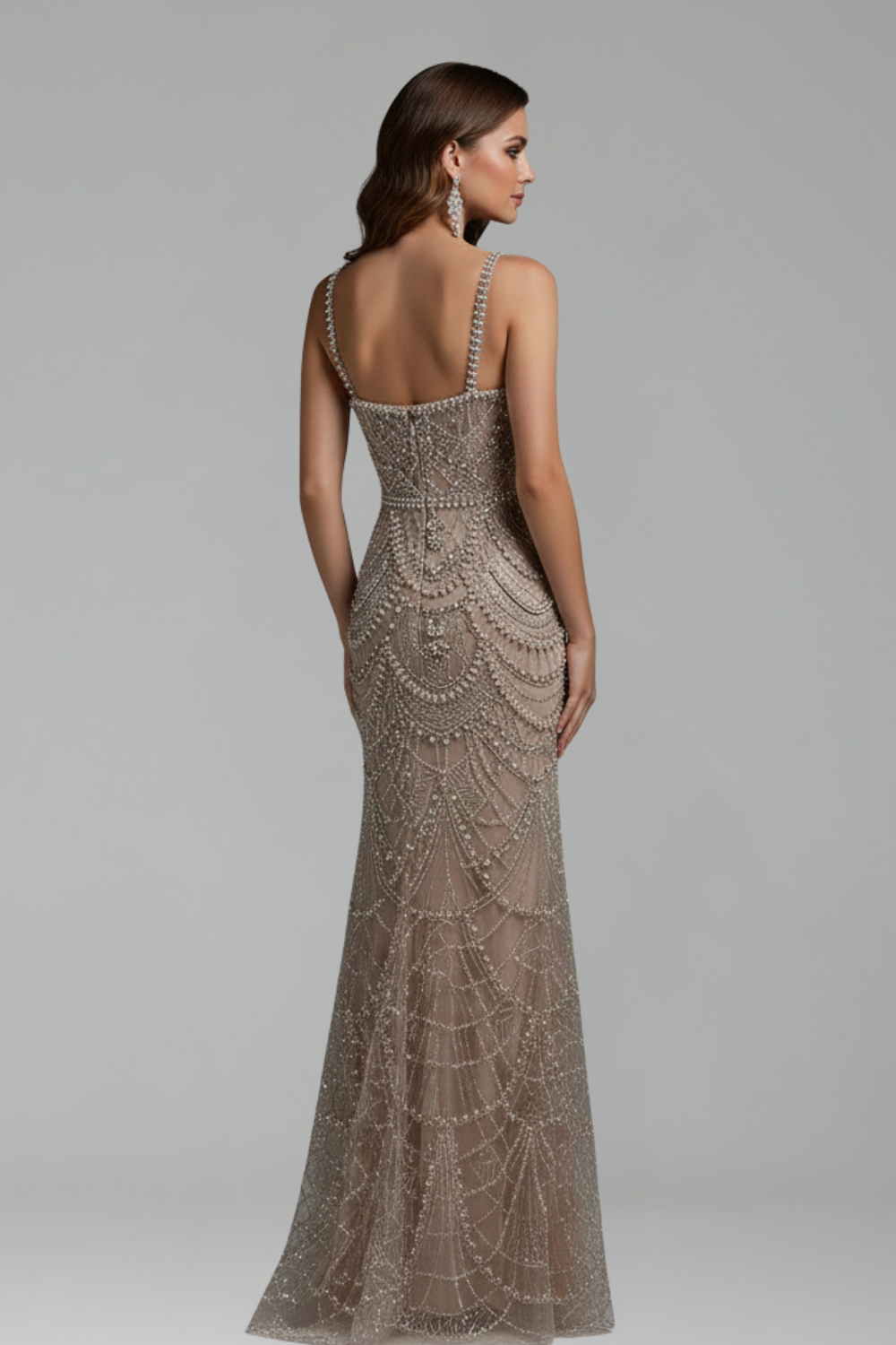 Spaghetti-Strap Pearl-Beaded Dress-Larosabride