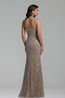 Spaghetti-Strap Pearl-Beaded Dress-Larosabride