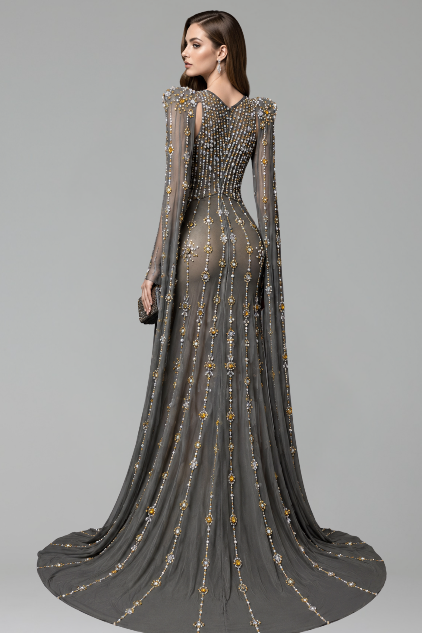 Crystal Cape Evening Gown - LAROSABRIDE