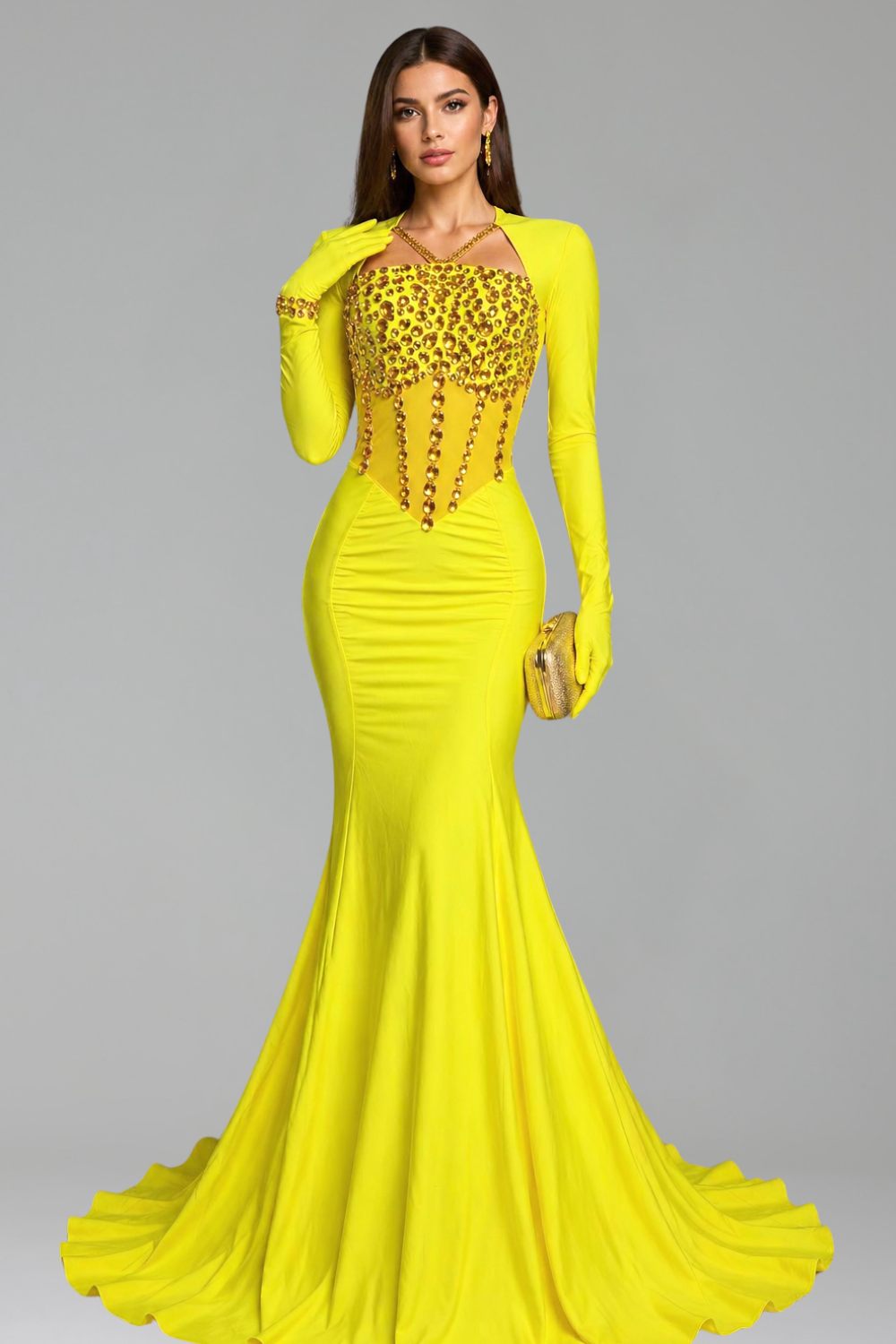 Crystal-Embellished Illusion Corset Gown - LAROSABRIDE