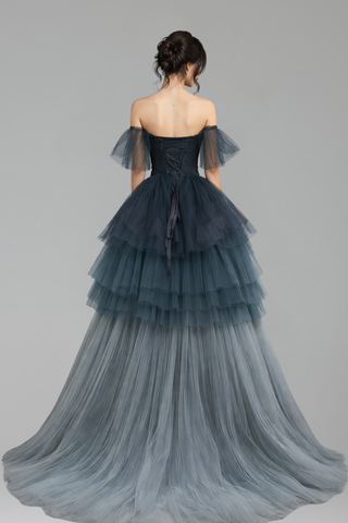 Off Shoulder A Line Tiered Tulle