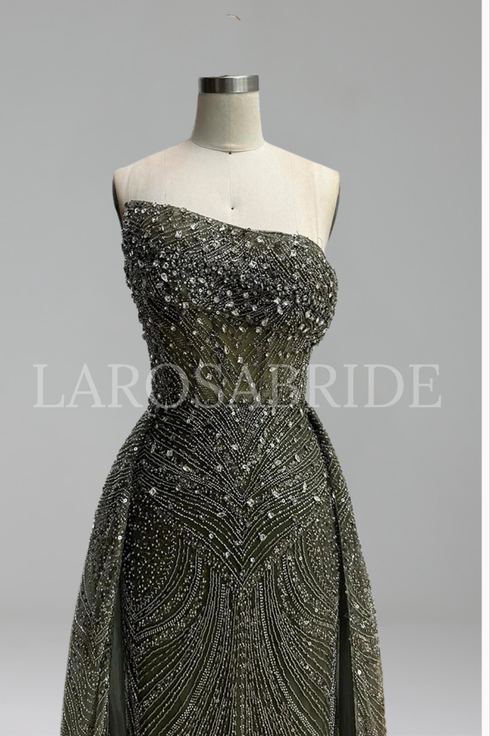 Beaded Mermaid Dress with Overskirt - LAROSABRIDE