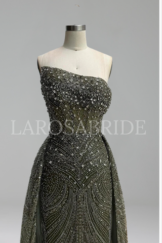Beaded Mermaid Dress with Overskirt - LAROSABRIDE