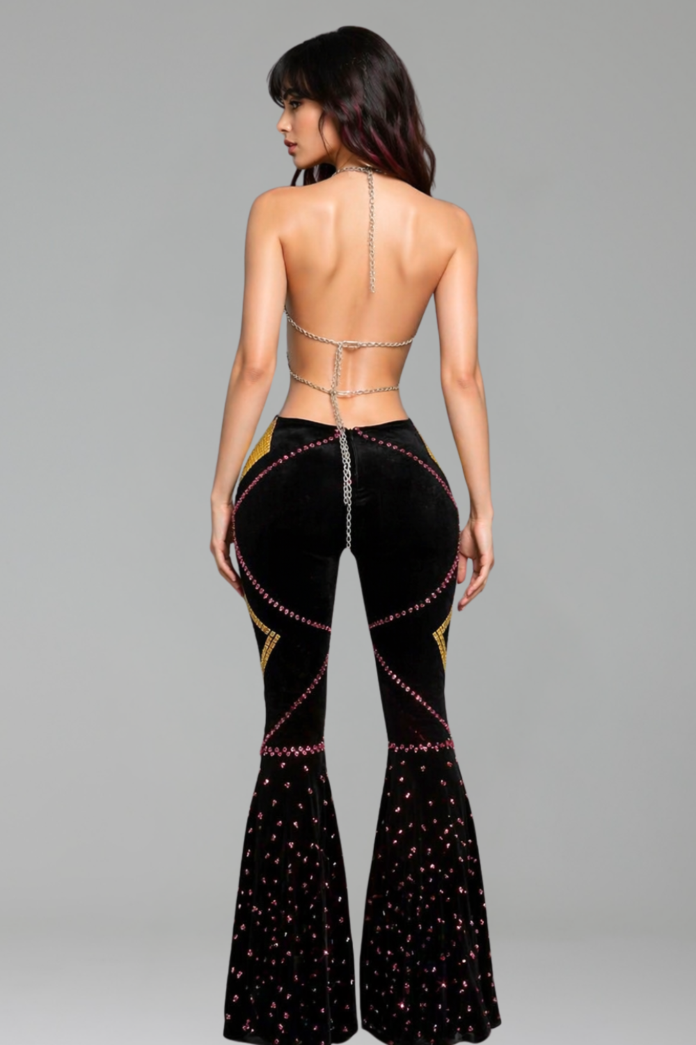 Heart Embellished Crop Top Flared Pants Set - LAROSABRIDE