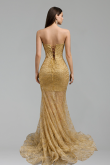Strapless Embellished Mermaid Lace Gown - LAROSABRIDE