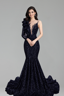 One Shoulder Embellished Mermaid Gown - LAROSABRIDE