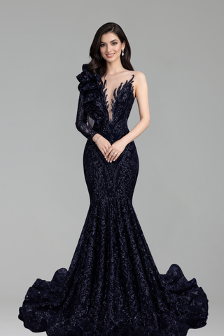 One Shoulder Embellished Mermaid Gown