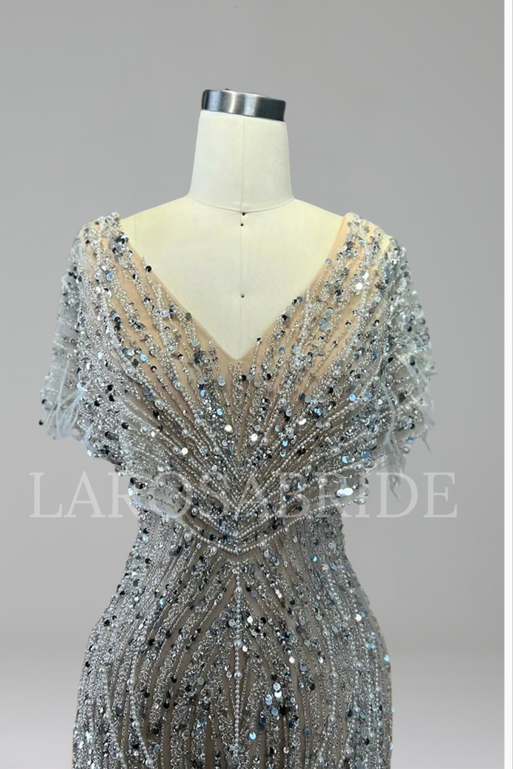 Feather Beaded Dress - LAROSABRIDE